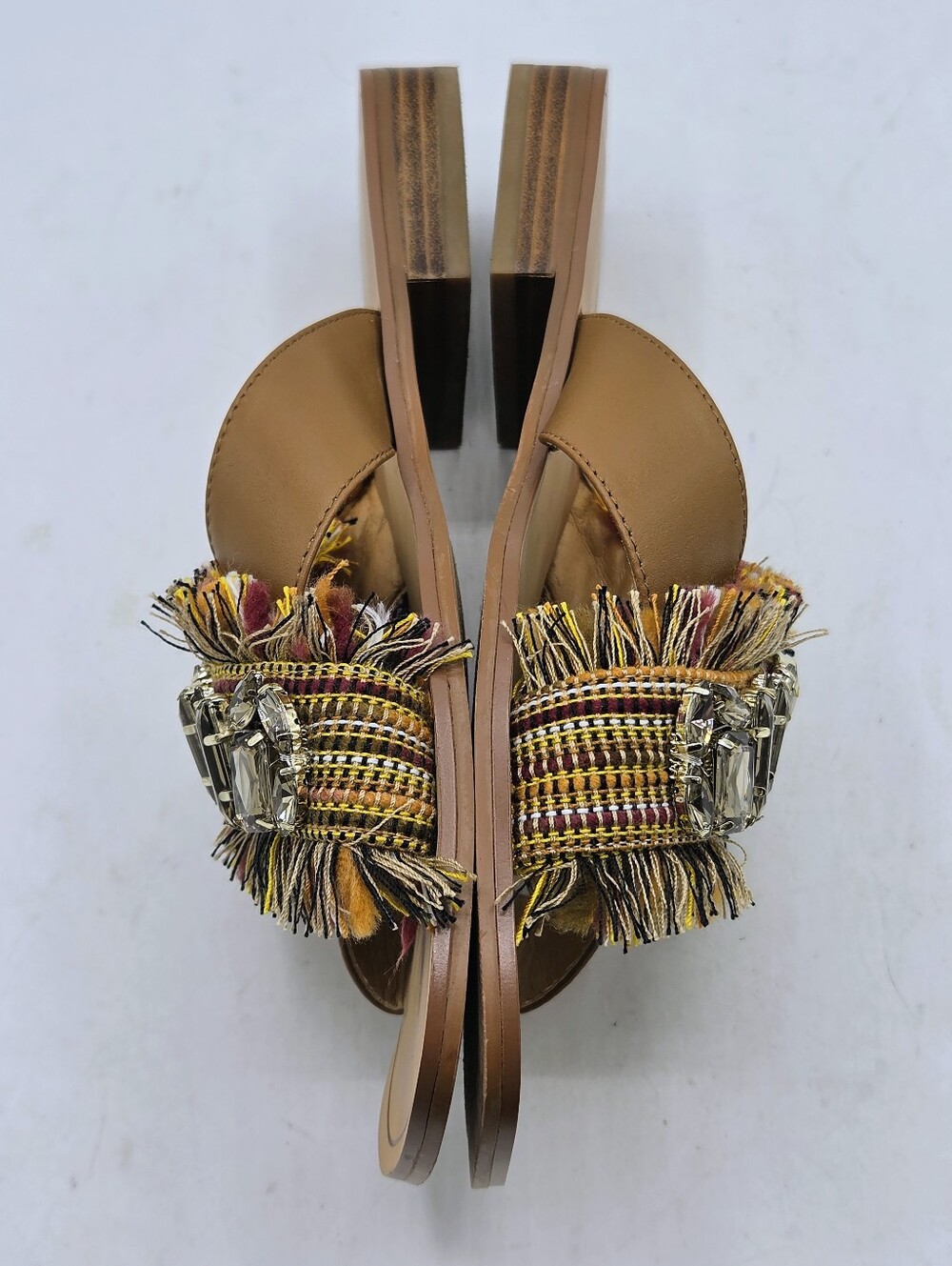 Crown Vintage Somaya Embellished Fringe Flat Sandals Tan Brown 9M - Picture 7 of 16